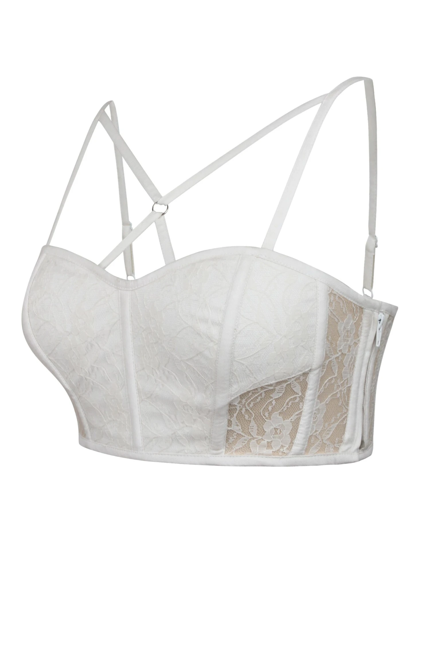 Lena Whisper White Viscose And Lace Corseted Bralette With Strapping Detail 3 Lena Whisper White Viscose And Lace Corseted Bralette With Strapping Detail - Image 3