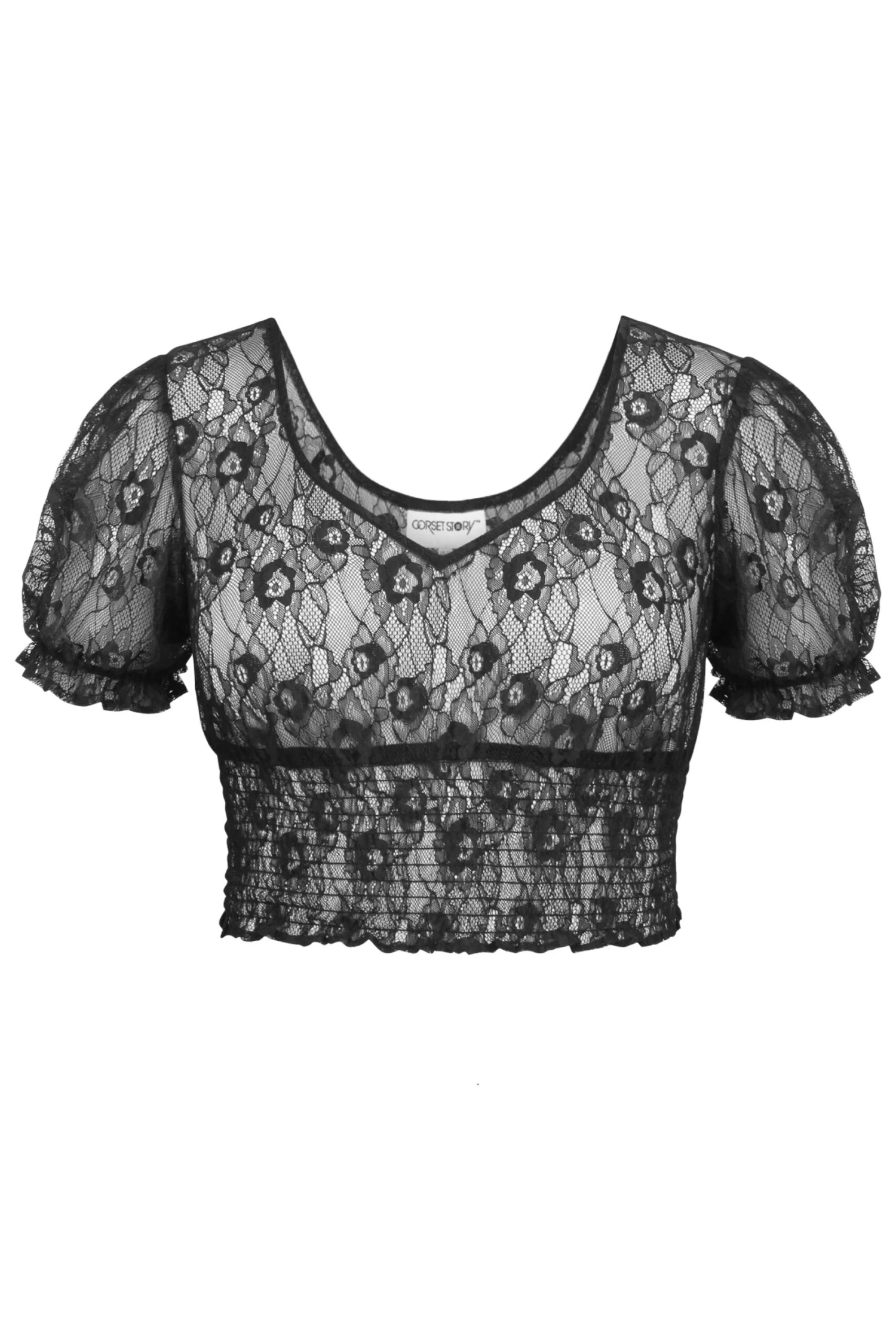 Rayne Black Lace Cropped Top With Puff Sleeves 1 Rayne Black Lace Cropped Top With Puff Sleeves