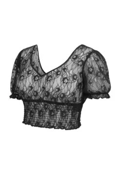 Rayne Black Lace Cropped Top With Puff Sleeves 5 Rayne Black Lace Cropped Top With Puff Sleeves -Corset Story LO 0293