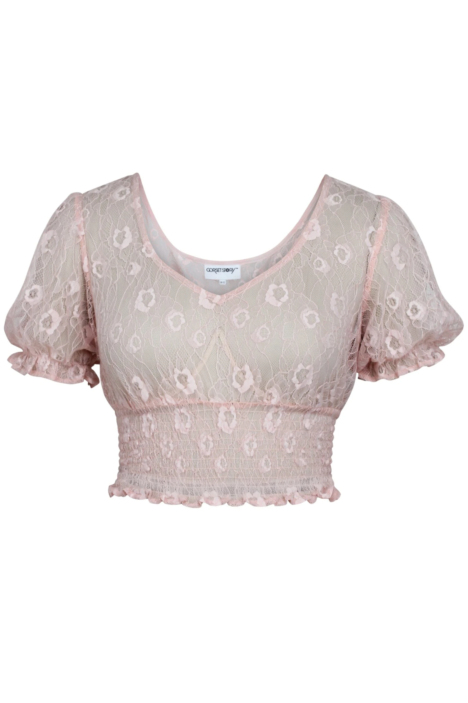 Rayne Prairie Pink Lace Cropped Top With Puff Sleeves 1 Rayne Prairie Pink Lace Cropped Top With Puff Sleeves