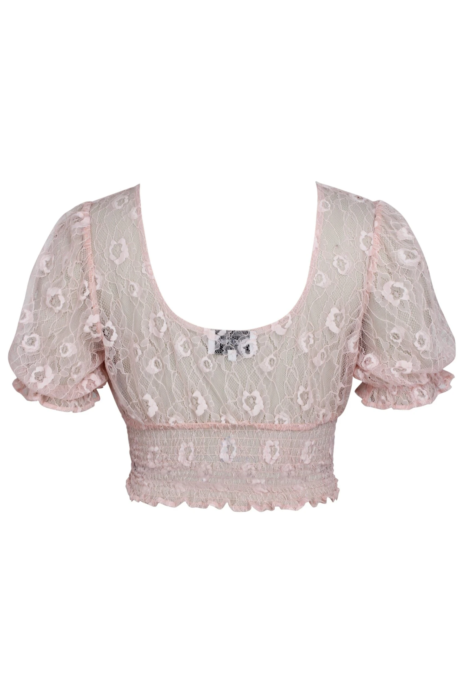 Rayne Prairie Pink Lace Cropped Top With Puff Sleeves 2 Rayne Prairie Pink Lace Cropped Top With Puff Sleeves - Image 2