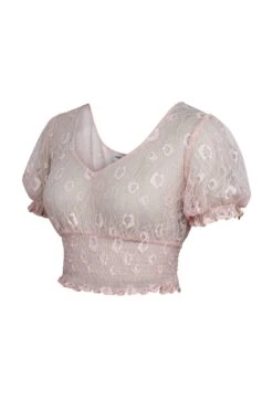 Rayne Prairie Pink Lace Cropped Top With Puff Sleeves 5 Rayne Prairie Pink Lace Cropped Top With Puff Sleeves -Corset Story LO 0303