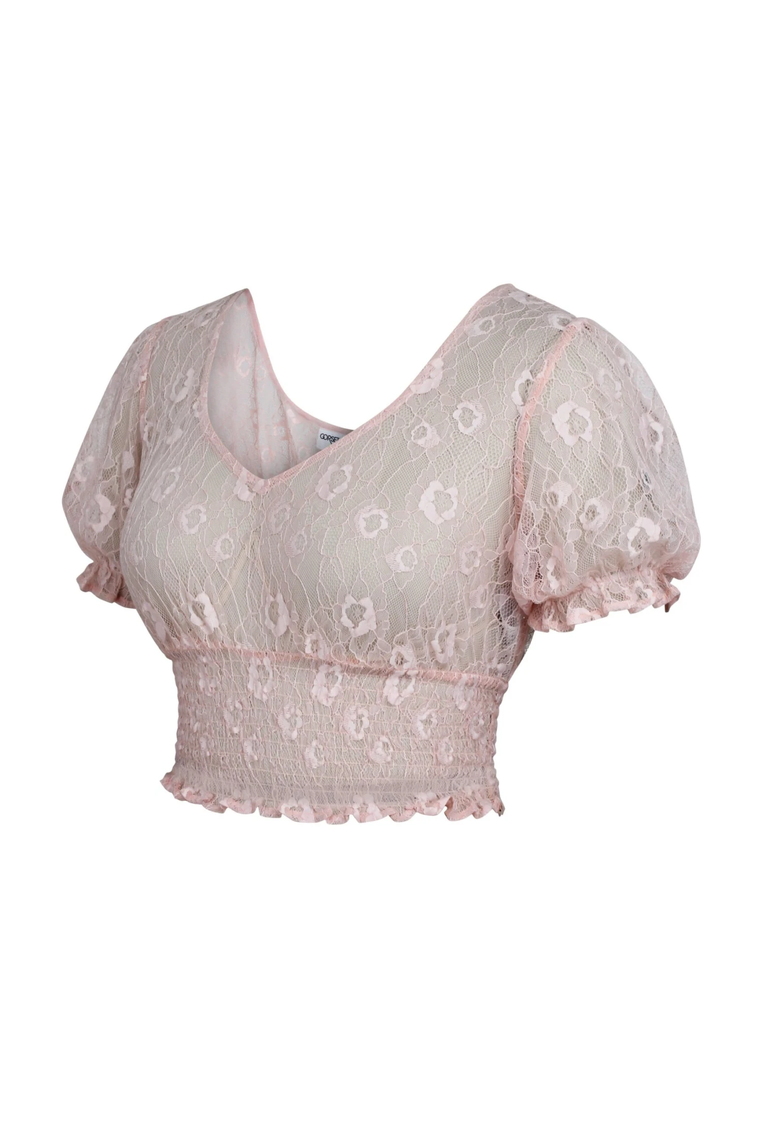 Rayne Prairie Pink Lace Cropped Top With Puff Sleeves 3 Rayne Prairie Pink Lace Cropped Top With Puff Sleeves - Image 3