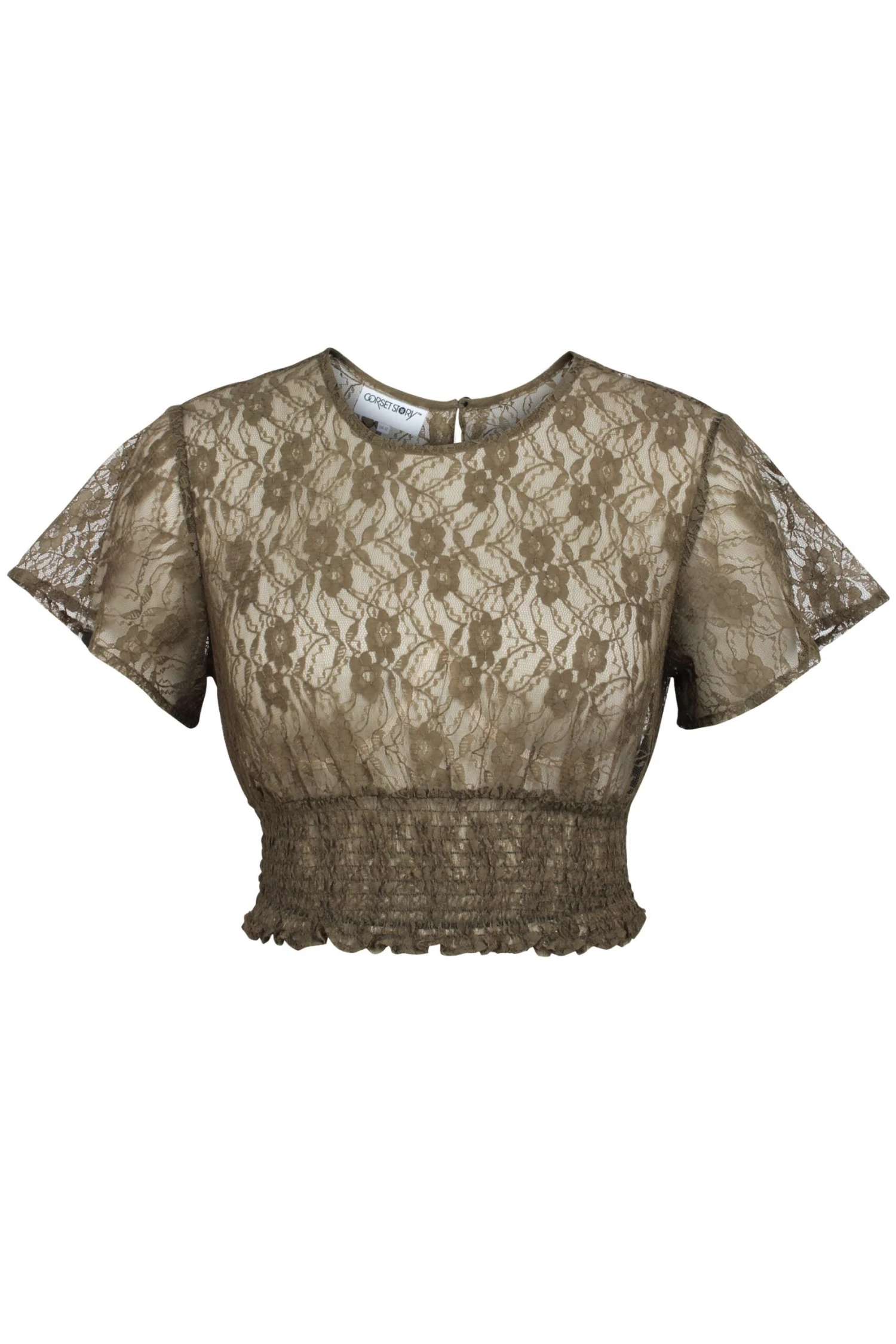 Helena Capulate Olive Lace Cropped Top With Crew Neckline 1 Helena Capulate Olive Lace Cropped Top With Crew Neckline