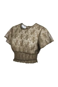 Helena Capulate Olive Lace Cropped Top With Crew Neckline 5 Helena Capulate Olive Lace Cropped Top With Crew Neckline -Corset Story LO 0323