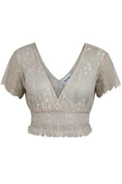 Ada Champagne Lace Cropped Top With Deep V Neckline