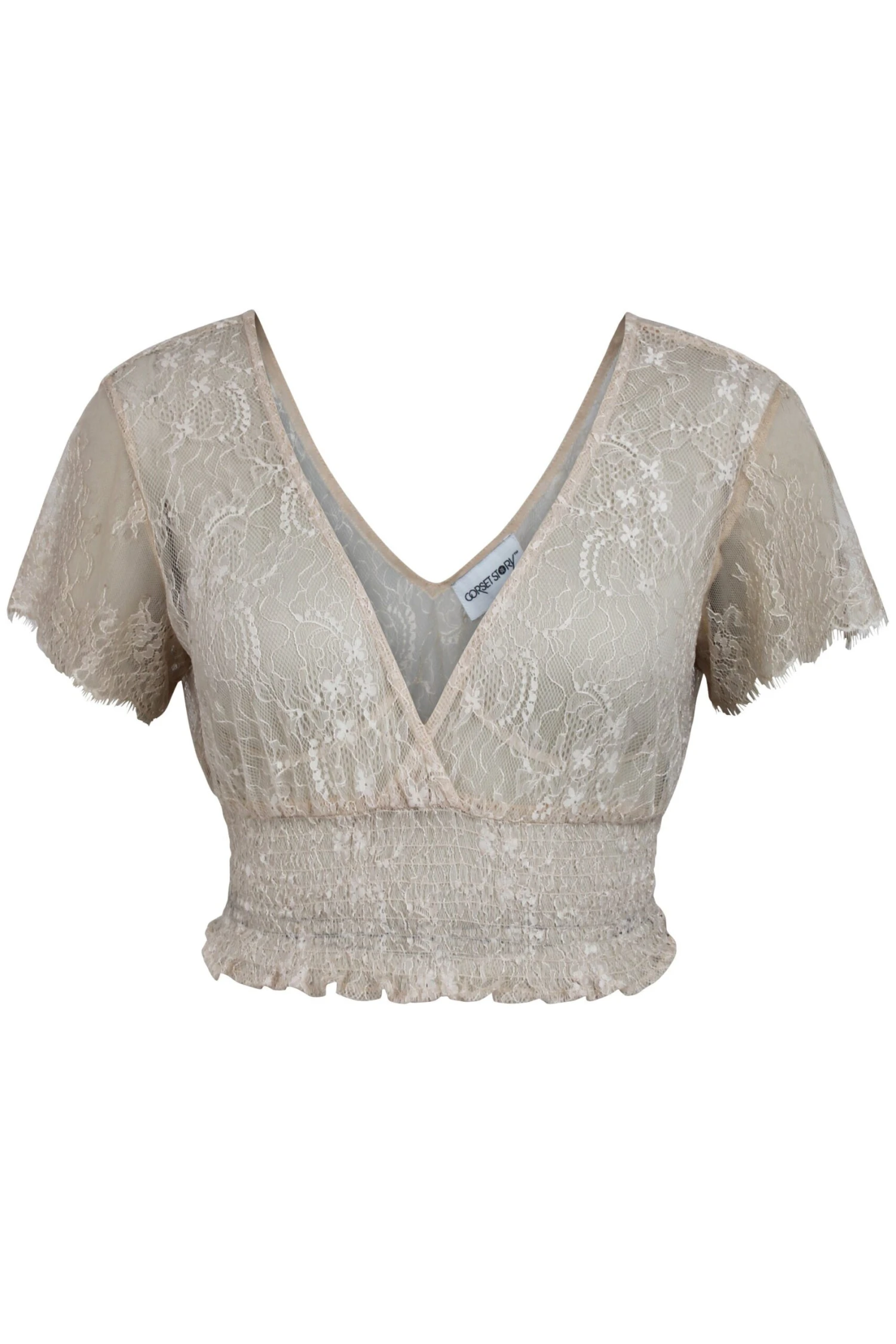 Ada Champagne Lace Cropped Top With Deep V Neckline 1 Ada Champagne Lace Cropped Top With Deep V Neckline