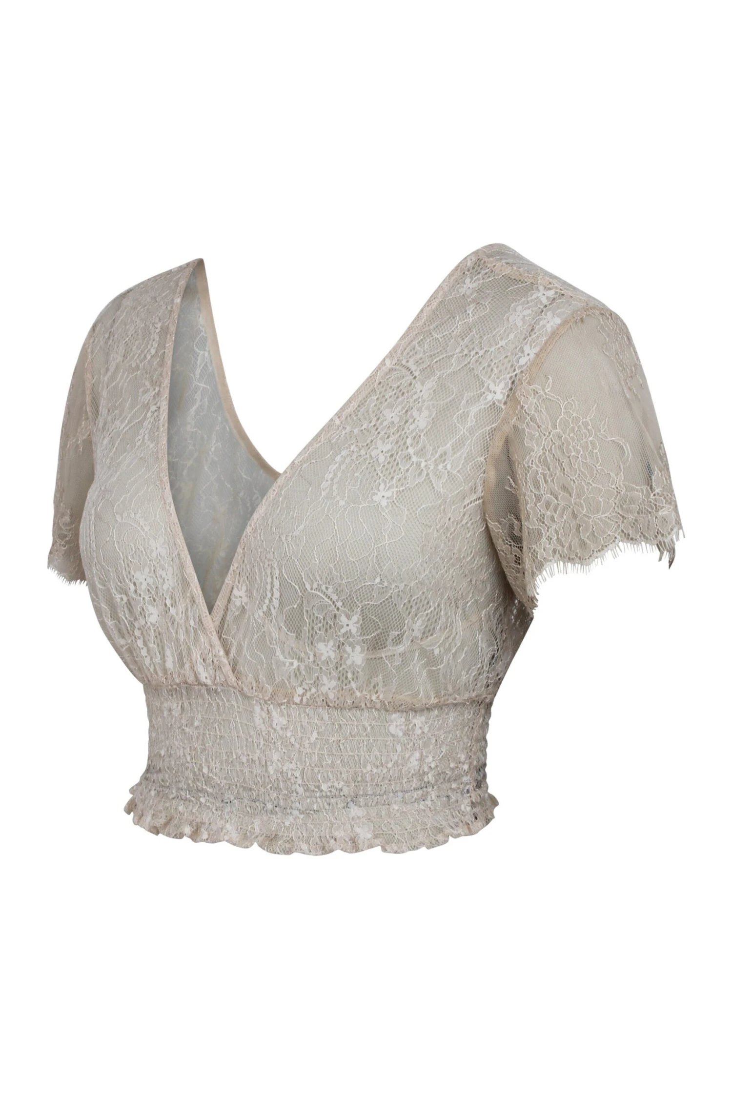 Ada Champagne Lace Cropped Top With Deep V Neckline 3 Ada Champagne Lace Cropped Top With Deep V Neckline - Image 3