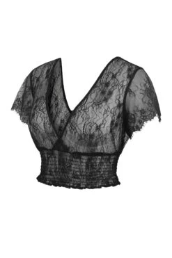Ada Black Lace Cropped Top With Deep V Neckline 5 Ada Black Lace Cropped Top With Deep V Neckline -Corset Story LO 0343