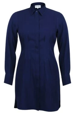 Matilda Beacon Blue Viscose Shirt Dress With Darted Waist