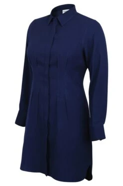 Matilda Beacon Blue Viscose Shirt Dress With Darted Waist -Corset Story LO 0423