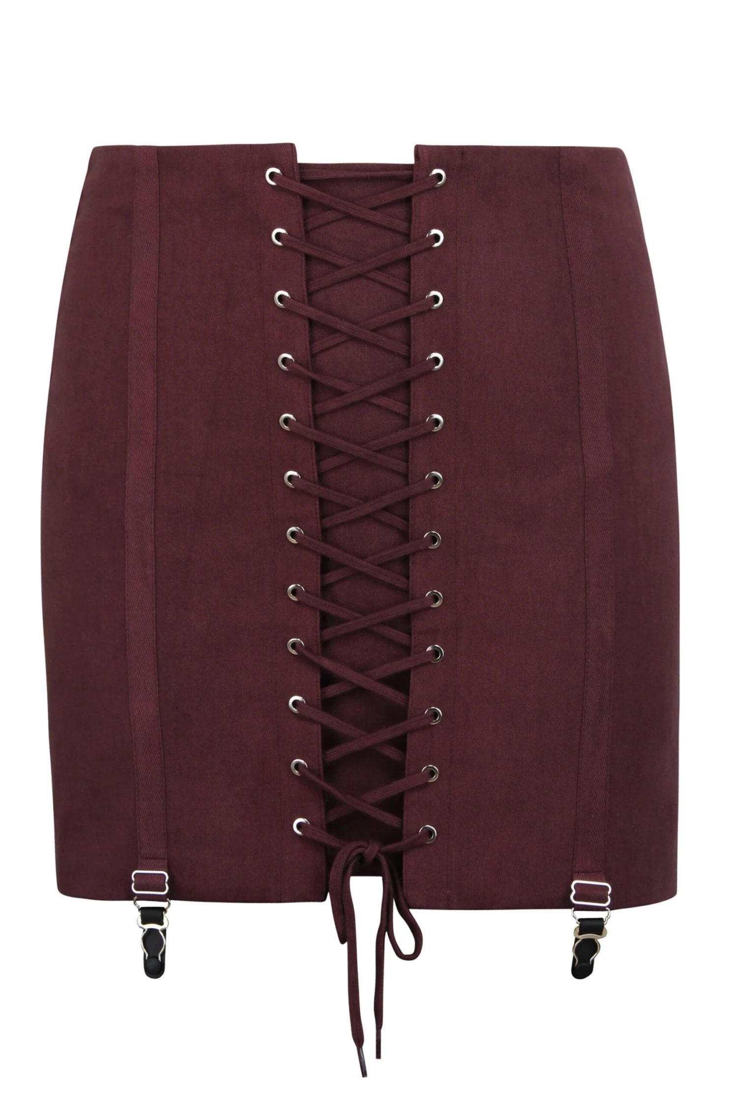 Winnie Huckleberry Cotton Twill Corset Inspired Mini Skirt With Suspender Clips 1 Winnie Huckleberry Cotton Twill Corset Inspired Mini Skirt With Suspender Clips
