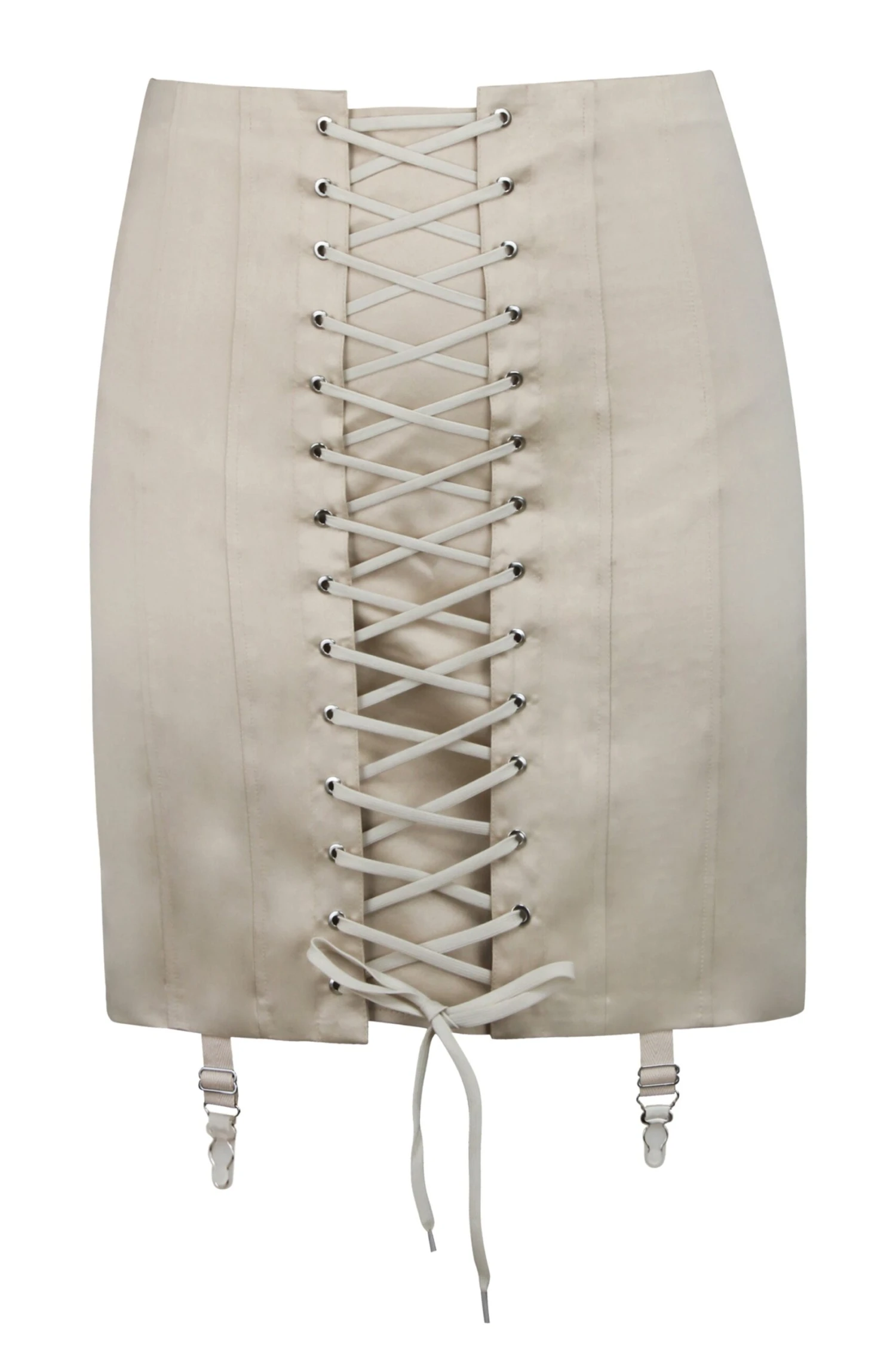 Tillie Champagne Satin Corset Inspired Skirt With Suspender Clips 1 Tillie Champagne Satin Corset Inspired Skirt With Suspender Clips