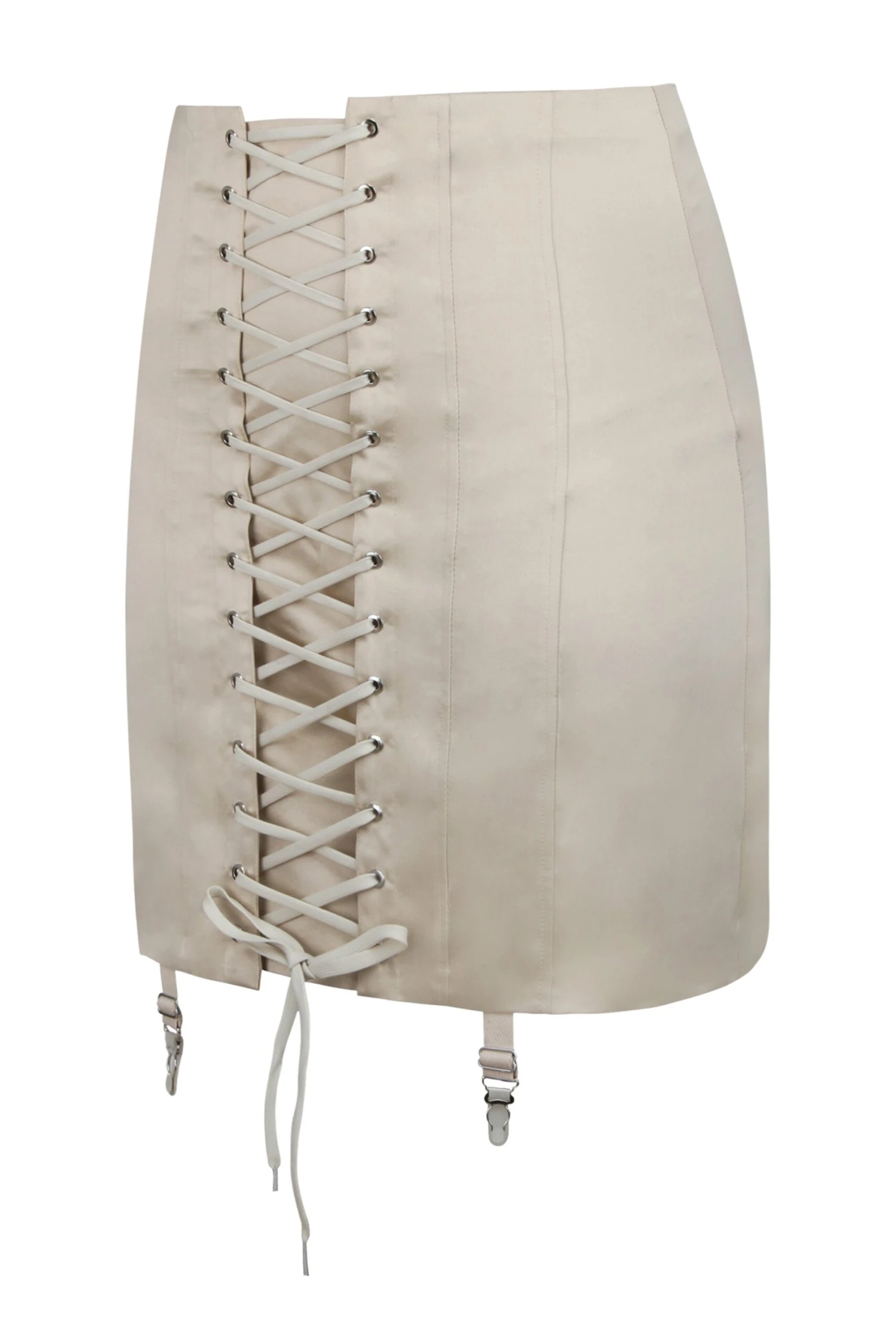 Tillie Champagne Satin Corset Inspired Skirt With Suspender Clips 3 Tillie Champagne Satin Corset Inspired Skirt With Suspender Clips - Image 3