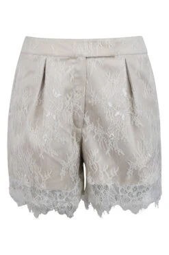 Viola Champagne Satin Shorts With White Lace Overlay