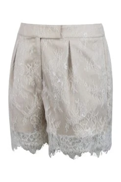 Viola Champagne Satin Shorts With White Lace Overlay -Corset Story LO 0513