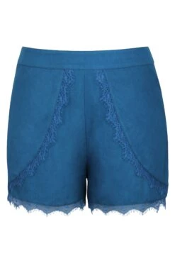 Agatha Teal Viscose Shorts With Lace Trim