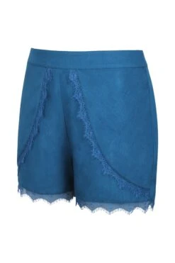 Agatha Teal Viscose Shorts With Lace Trim -Corset Story LO 0593