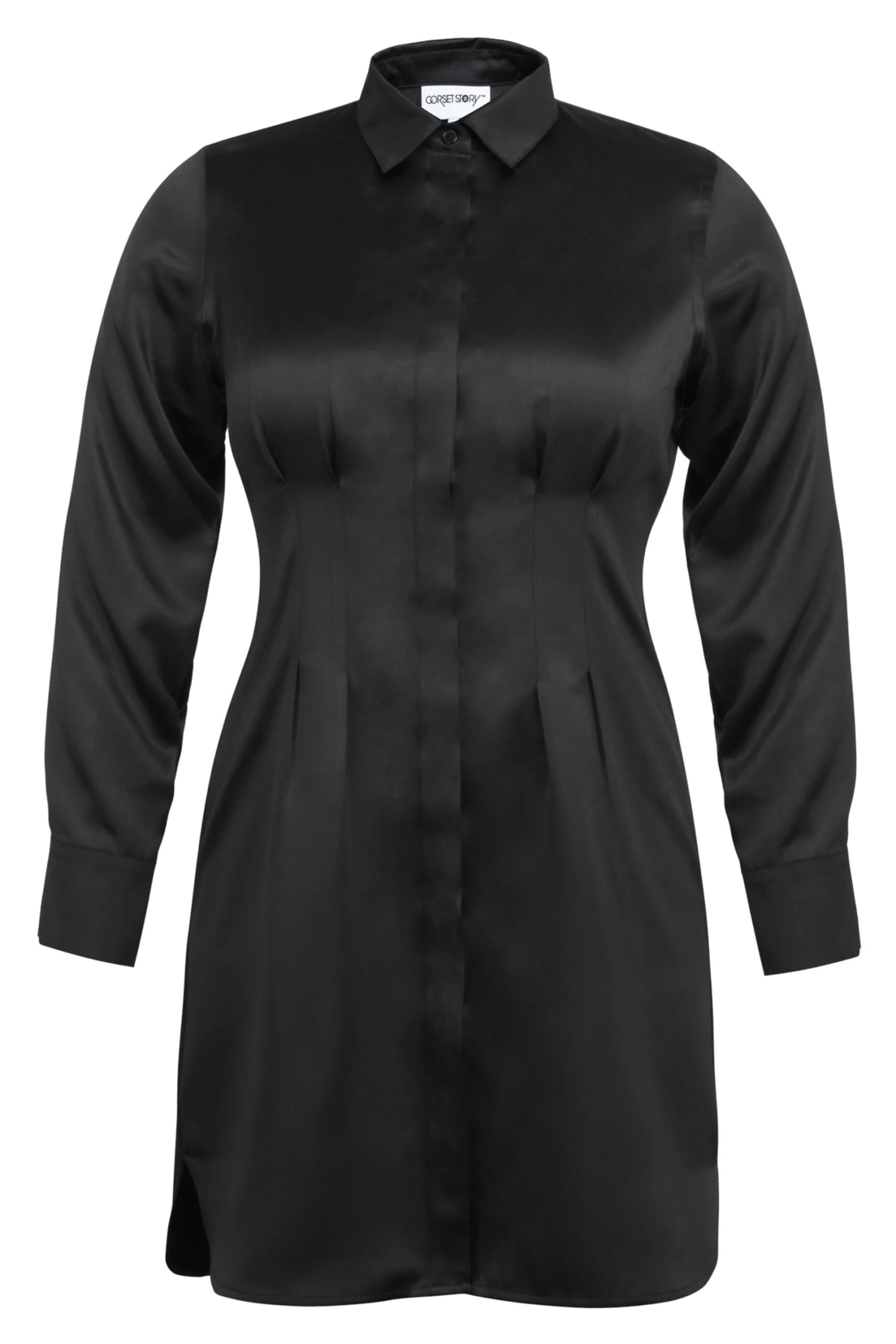 MATILDA BEACON BLACK VISCOSE SHIRT DRESS WITH DARTED WAIST 1 MATILDA BEACON BLACK VISCOSE SHIRT DRESS WITH DARTED WAIST
