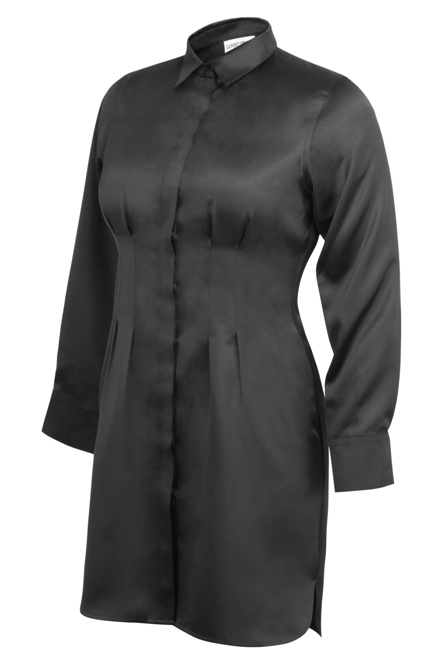 MATILDA BEACON BLACK VISCOSE SHIRT DRESS WITH DARTED WAIST 2 MATILDA BEACON BLACK VISCOSE SHIRT DRESS WITH DARTED WAIST - Image 2