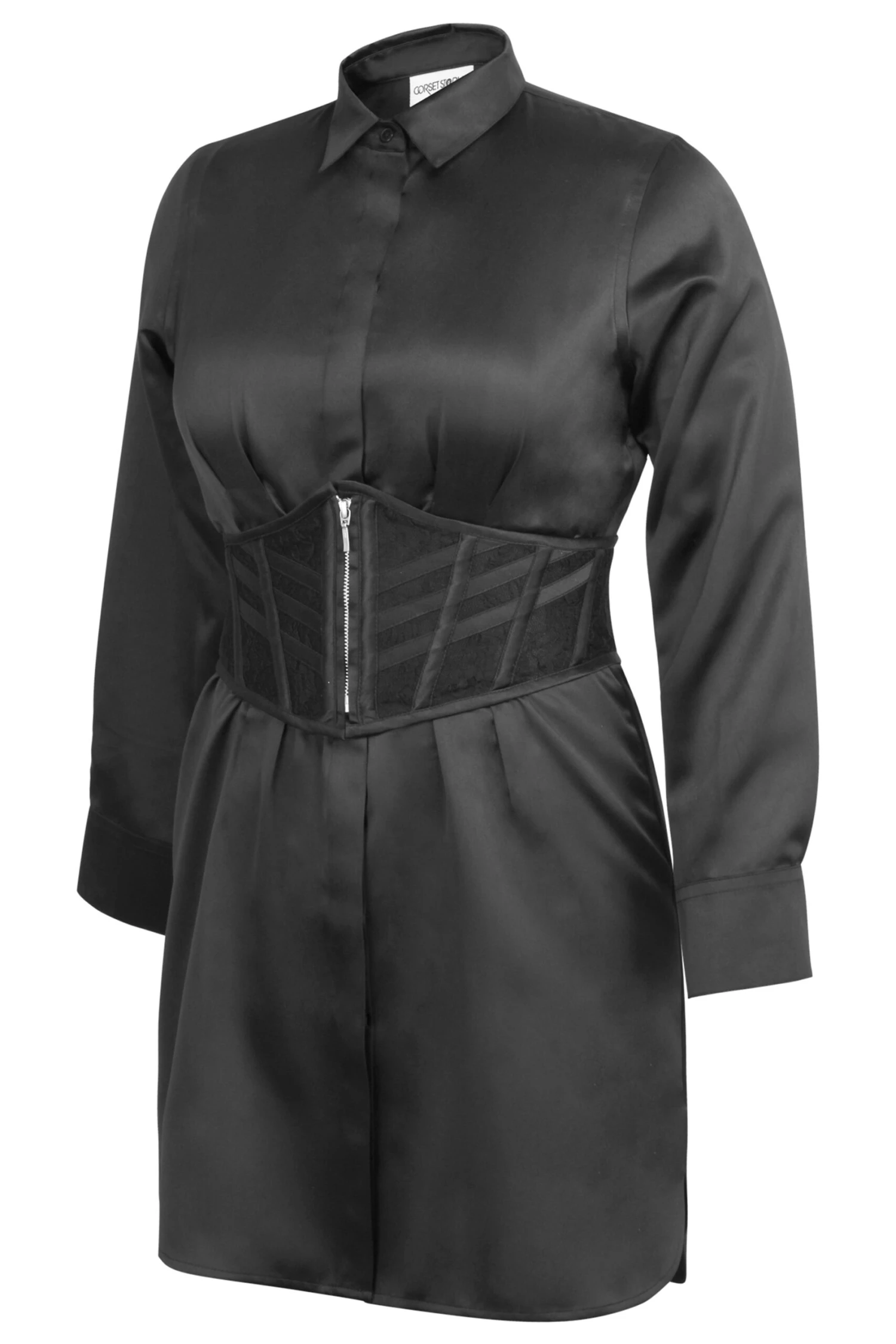 JOSIE BLACK SATIN AND LACE WASPIE BELT WITH FAN LACING 6 JOSIE BLACK SATIN AND LACE WASPIE BELT WITH FAN LACING - Image 6