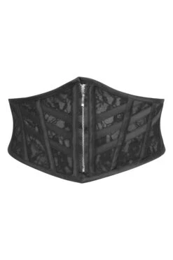 JOSIE BLACK SATIN AND LACE WASPIE BELT WITH FAN LACING