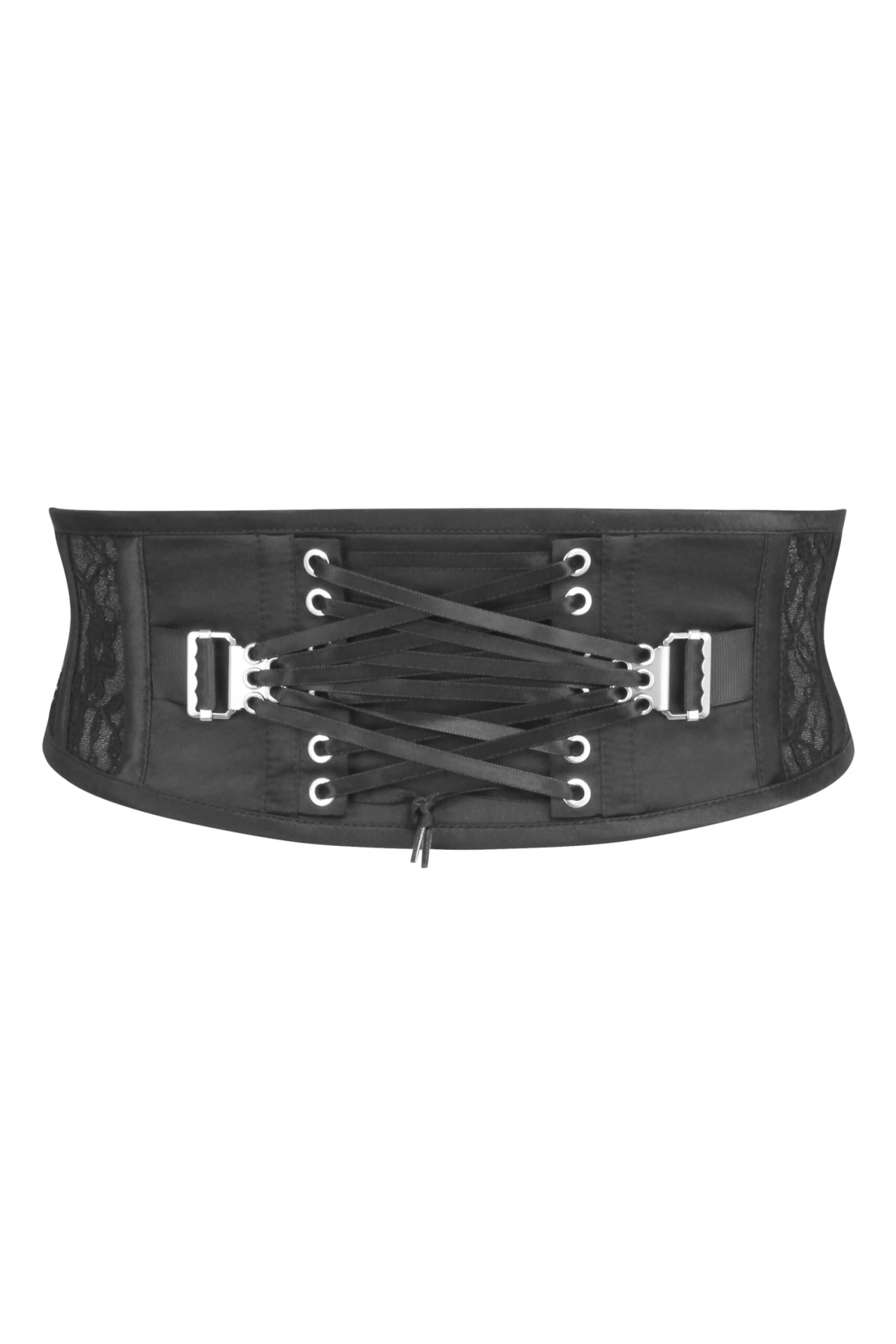 JOSIE BLACK SATIN AND LACE WASPIE BELT WITH FAN LACING 2 JOSIE BLACK SATIN AND LACE WASPIE BELT WITH FAN LACING - Image 2