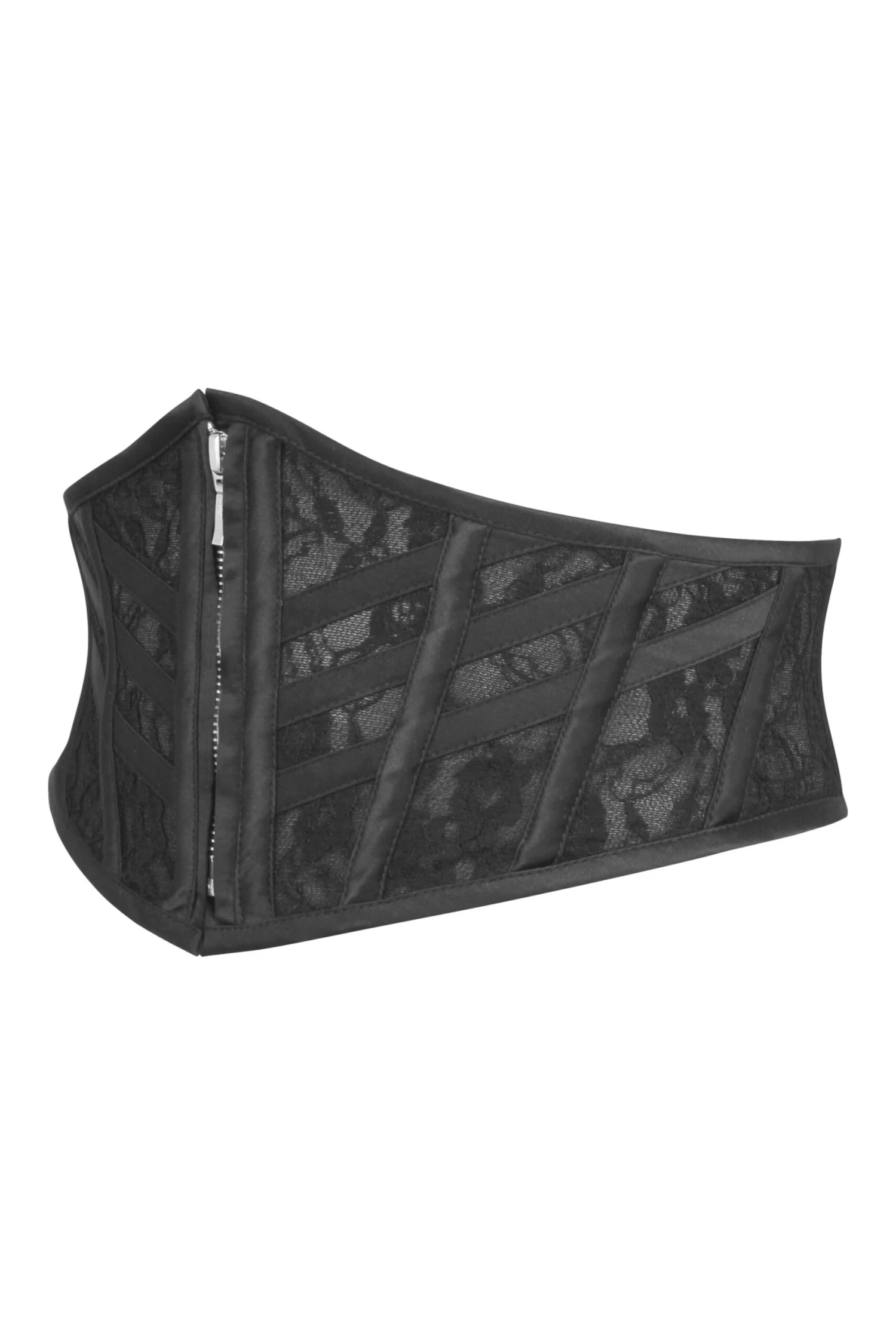 JOSIE BLACK SATIN AND LACE WASPIE BELT WITH FAN LACING 3 JOSIE BLACK SATIN AND LACE WASPIE BELT WITH FAN LACING - Image 3