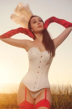 Classic Long White Waist Taming Corset -Corset Story MY 058 Model LilithDeadGirlPhotographer Stoneys photography