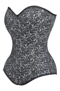 Long Silver Brocade Pattern Corset With Hip Gores -Corset Story MY 1033