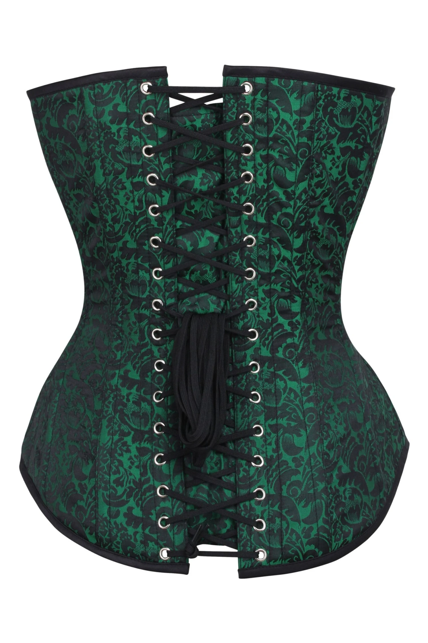 Long Green Brocade Pattern Corset With Hip Gores 2 Long Green Brocade Pattern Corset With Hip Gores - Image 2