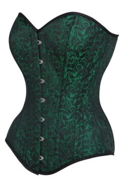Long Green Brocade Pattern Corset With Hip Gores 5 Long Green Brocade Pattern Corset With Hip Gores -Corset Story MY 1073