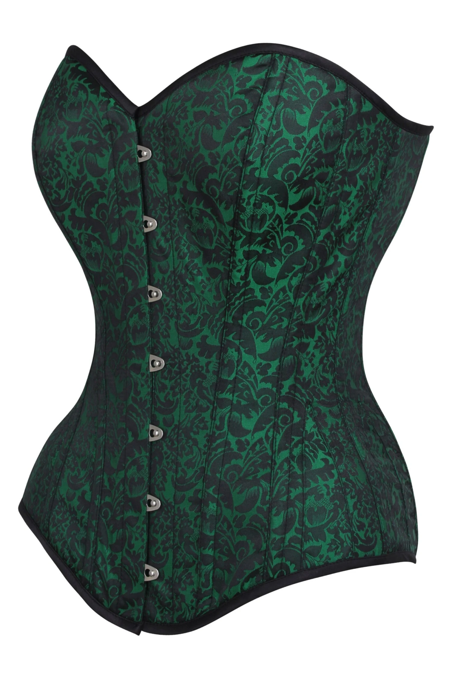 Long Green Brocade Pattern Corset With Hip Gores 3 Long Green Brocade Pattern Corset With Hip Gores - Image 3