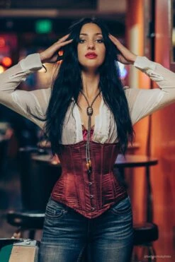 Long Burgundy Underbust Waist Taming Corset -Corset Story MY 168 5