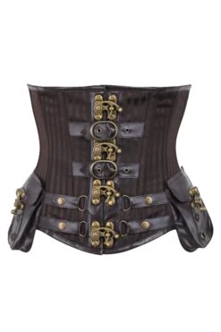 Brown Striped Steampunk Captain Underbust With Pouches