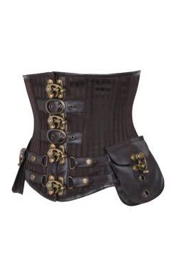 Brown Striped Steampunk Captain Underbust With Pouches -Corset Story MY 2153
