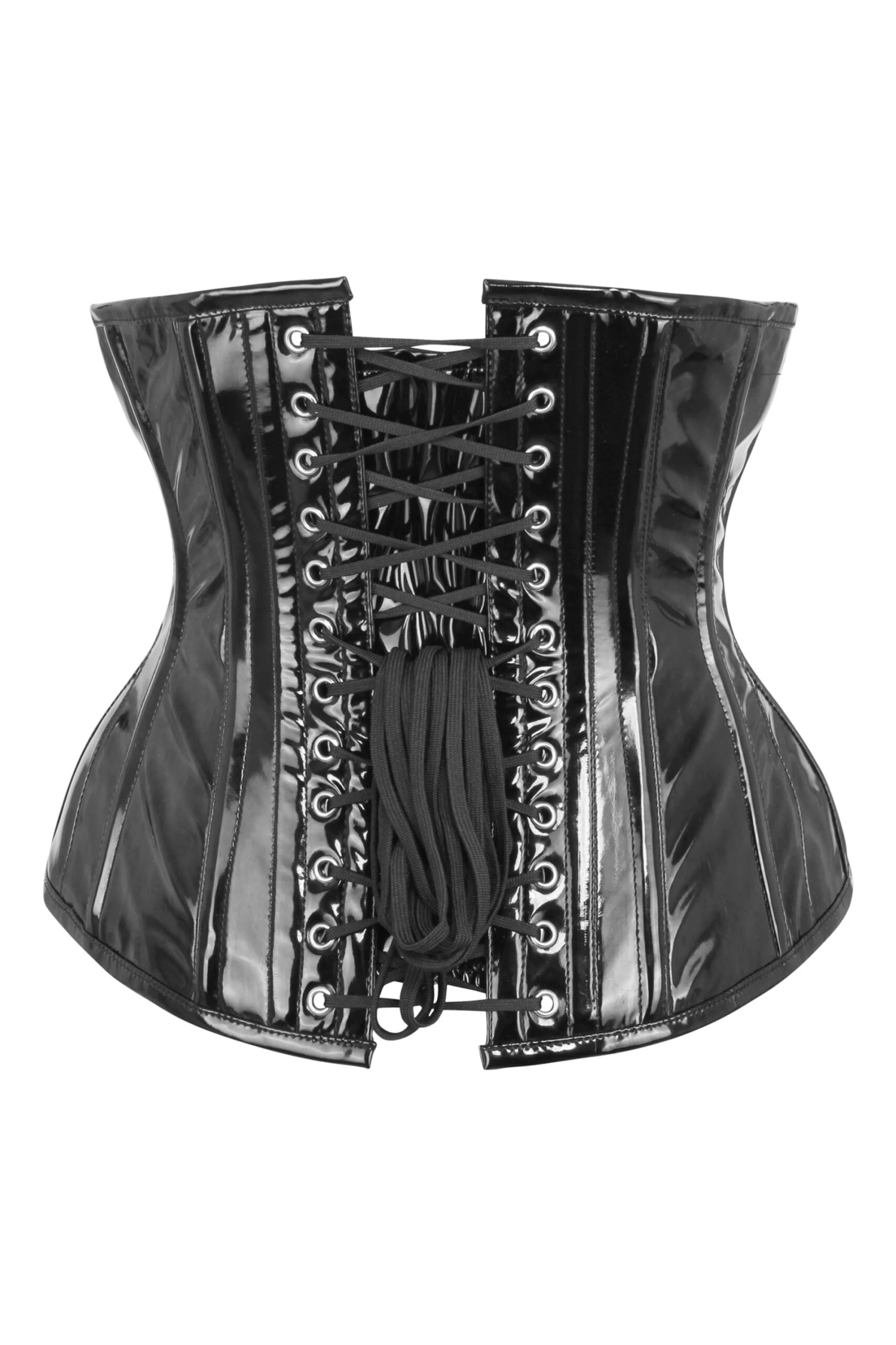 Long Black PVC Underbust Waist Taming Corset 9 Long Black PVC Underbust Waist Taming Corset - Image 9