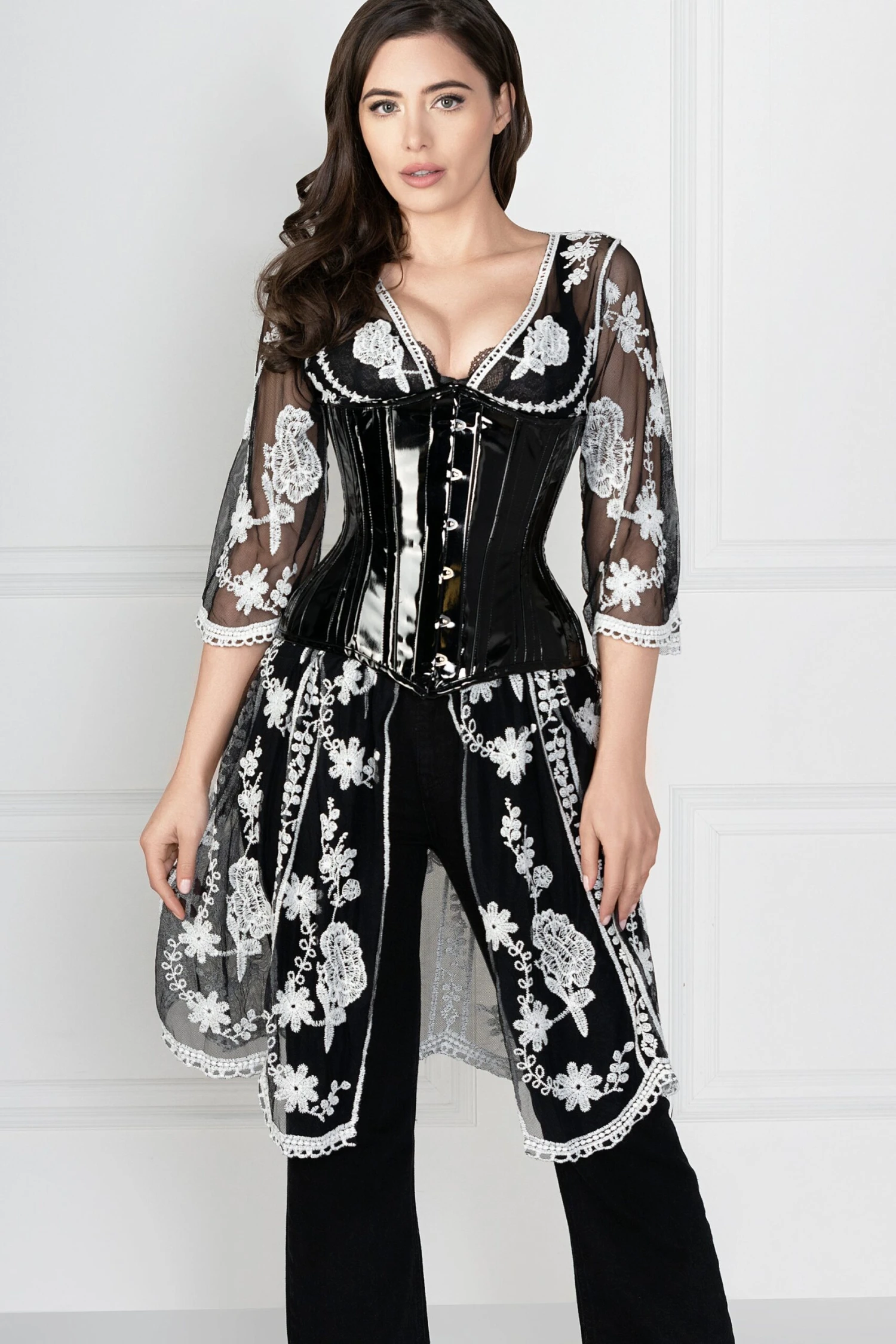 Long Black PVC Underbust Waist Taming Corset 4 Long Black PVC Underbust Waist Taming Corset - Image 4