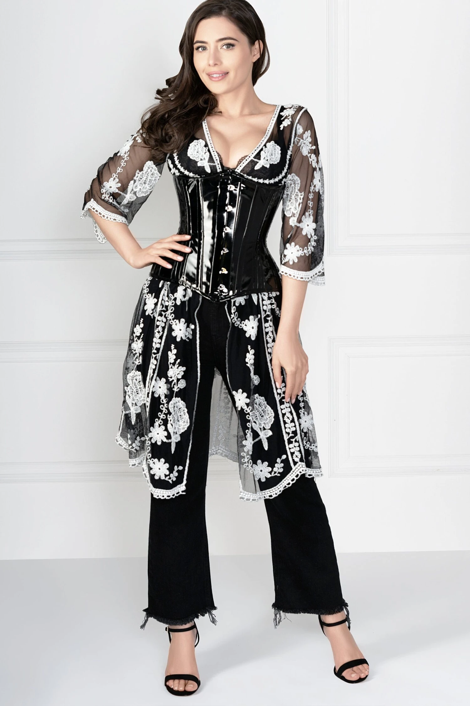 Long Black PVC Underbust Waist Taming Corset 7 Long Black PVC Underbust Waist Taming Corset - Image 7