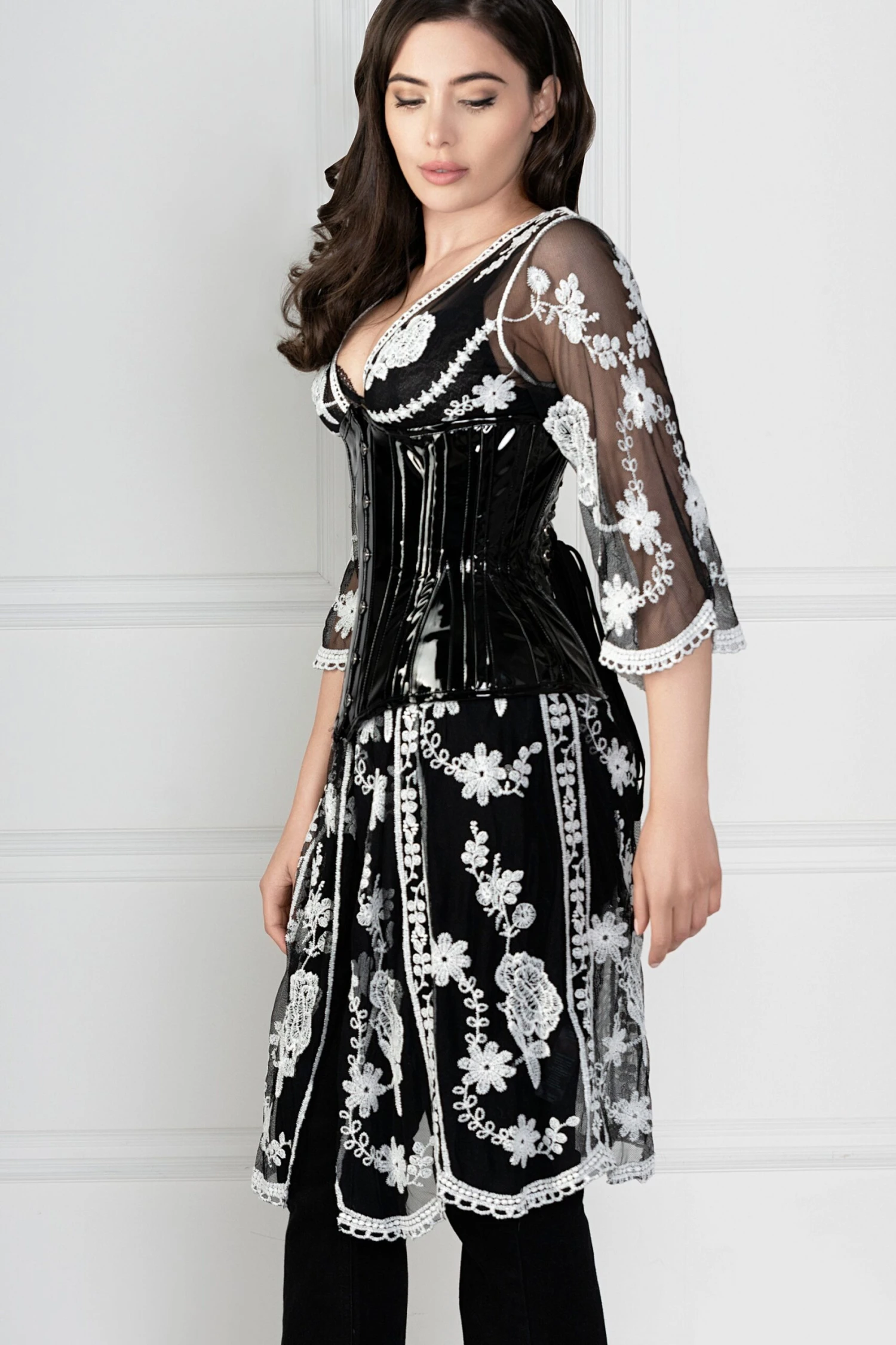 Long Black PVC Underbust Waist Taming Corset 8 Long Black PVC Underbust Waist Taming Corset - Image 8