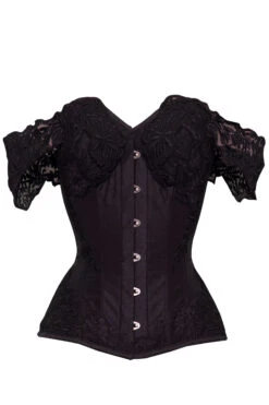Black Longline Corset Top With Lace Cap Sleeve