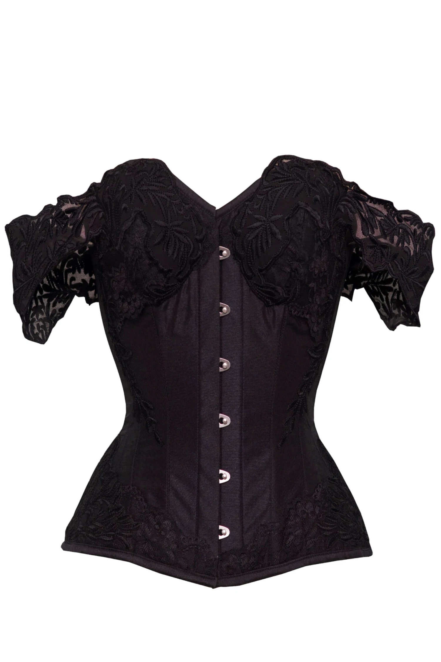 Black Longline Corset Top With Lace Cap Sleeve 1 Black Longline Corset Top With Lace Cap Sleeve