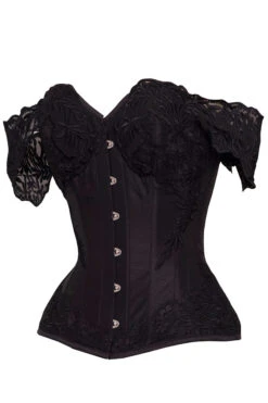Black Longline Corset Top With Lace Cap Sleeve 12 Black Longline Corset Top With Lace Cap Sleeve -Corset Story ND 114 2