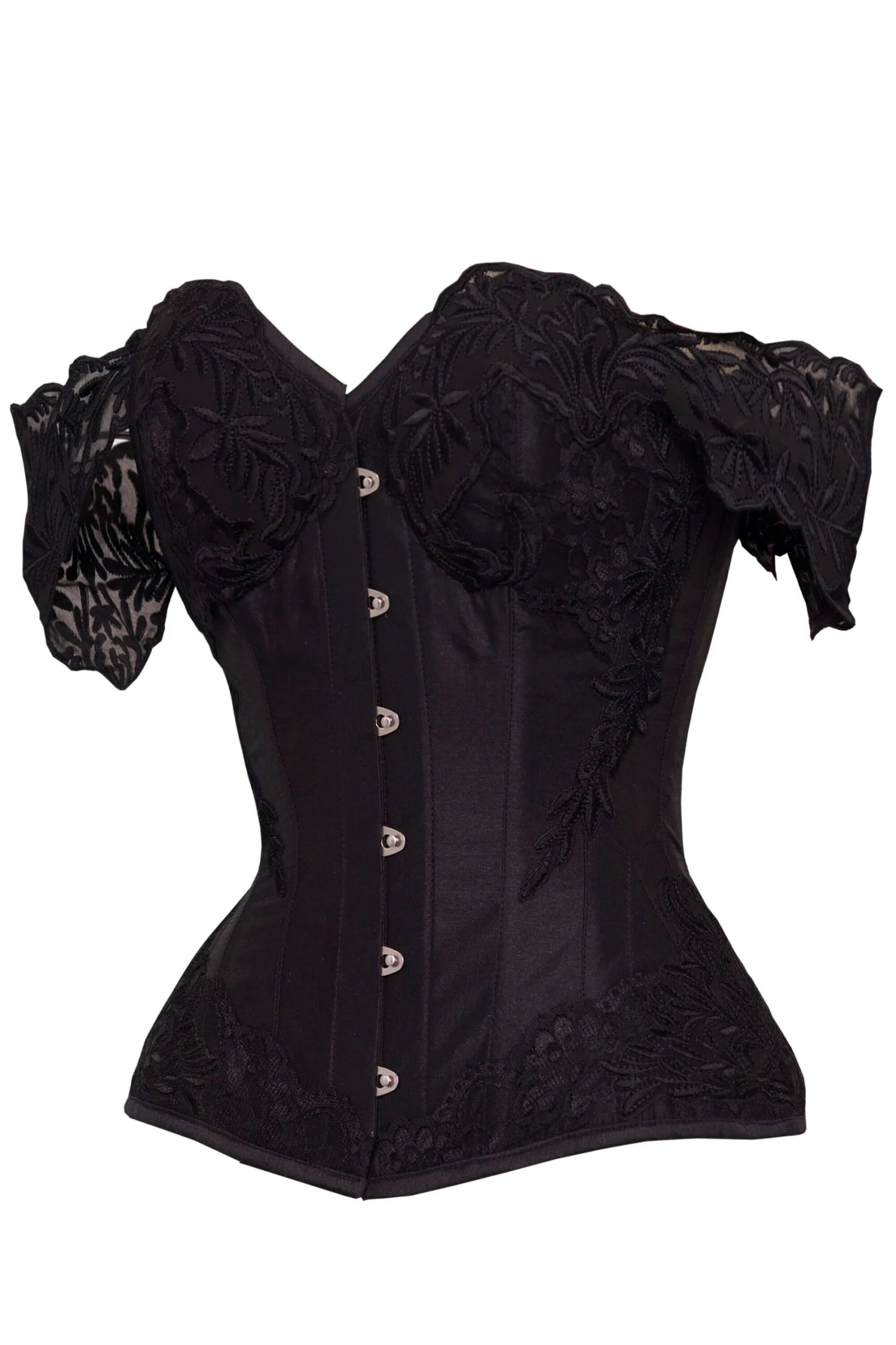 Black Longline Corset Top With Lace Cap Sleeve 5 Black Longline Corset Top With Lace Cap Sleeve - Image 5