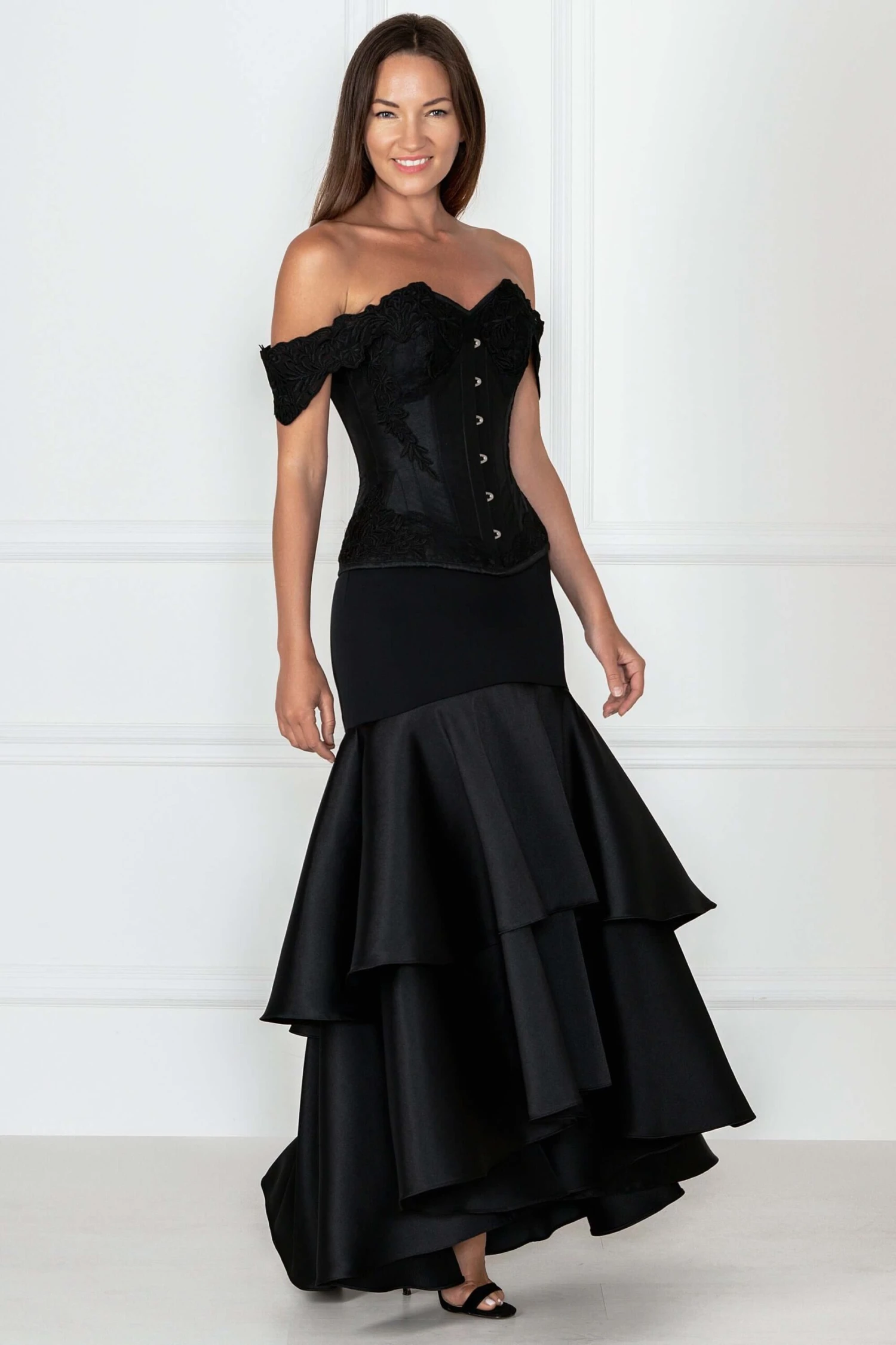 Black Longline Corset Top With Lace Cap Sleeve 6 Black Longline Corset Top With Lace Cap Sleeve - Image 6