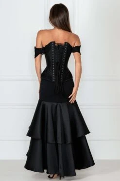 Black Longline Corset Top With Lace Cap Sleeve 10 Black Longline Corset Top With Lace Cap Sleeve -Corset Story ND 114 4