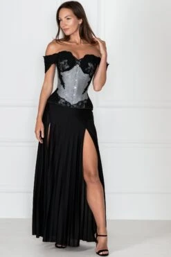 Grey Longline Corset Top With Lace Cap Sleeve -Corset Story ND 116 1