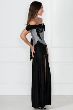 Grey Longline Corset Top With Lace Cap Sleeve -Corset Story ND 116 4