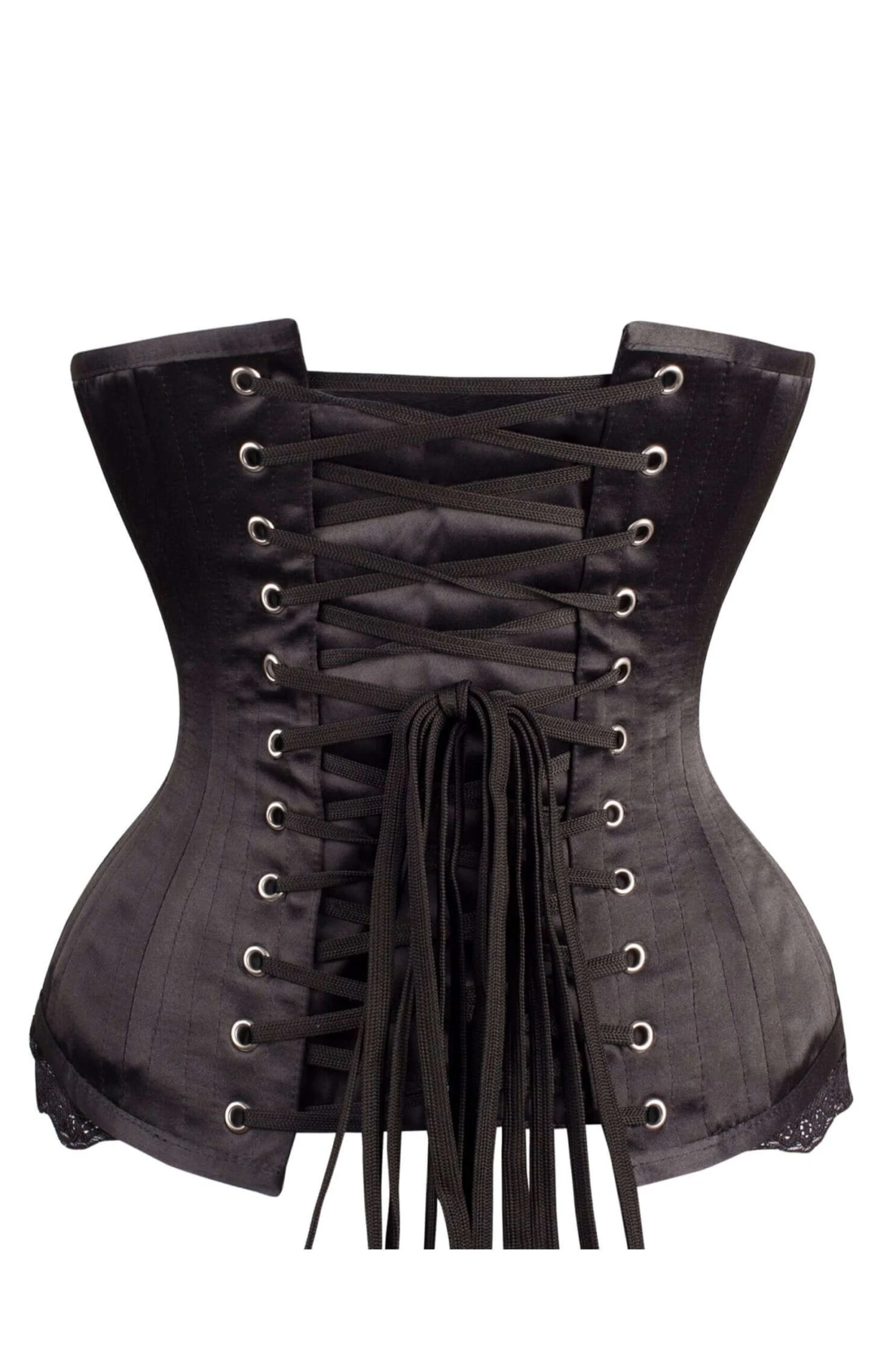 Black Satin Longline Underbust With Lace And Ribbon Bow 3 Black Satin Longline Underbust With Lace And Ribbon Bow - Image 3