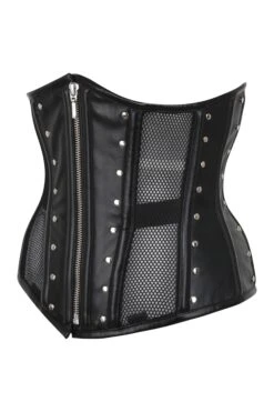 Black Mesh & PVC Front Zip Underbust Corset -Corset Story NS 1023